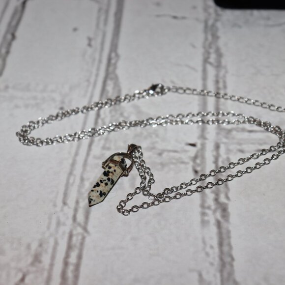 Beautiful silver and dalmatian jasper necklace natural stone 29-33" - Picture 2 of 5